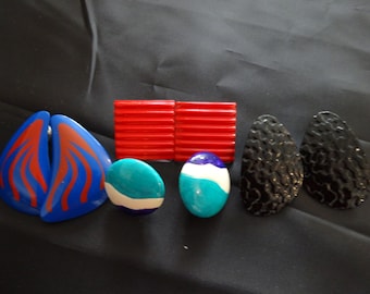 Assortment of 4 pairs of retro hipster 70s/80s painted metal earrings