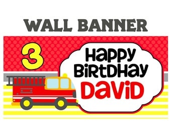 Fire Truck Happy Birthday Banner ~ Personalized Firefighter Party Banners, Custom Banner, Happy Birthday Personalized Banner, Custom Banner