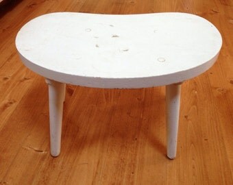 Rustic White Painted Kidney Shaped Stool