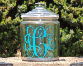 Monogrammed Glass Cookie Jar, candy dish, wedding candy jar. personalized cookie jar, glass candy jar, wedding cookie jar, personalized gift