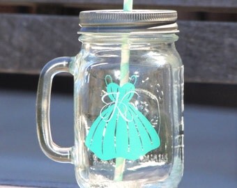 Bridesmaid mason mug, mint mason jar, wedding party favor, Maid of honor gift, glass mason mu, party mason jars, tinted mason mugs, country