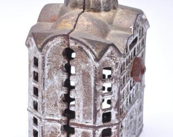 Storewide 25% Off SALE Old Cast Iron Bank of a Bank Building with what appears the original paint