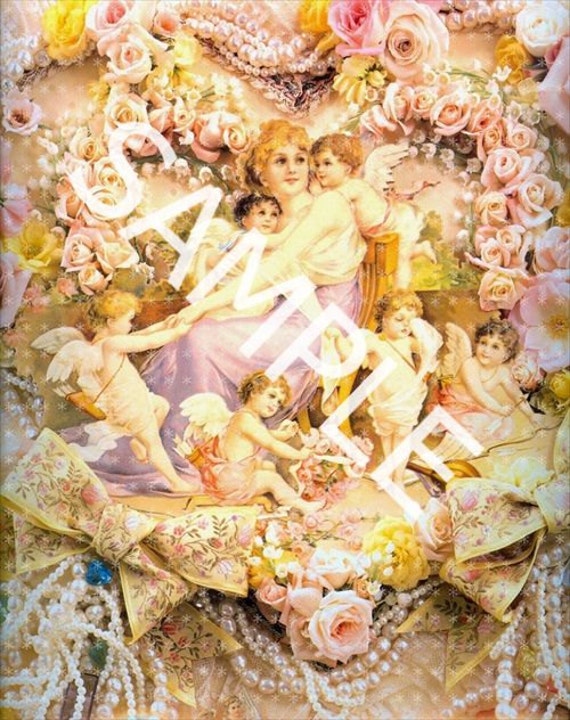 fabric SHIPPING 12 cupid Vintage Block vintage Fabric  Cupid Collage FREE 1690