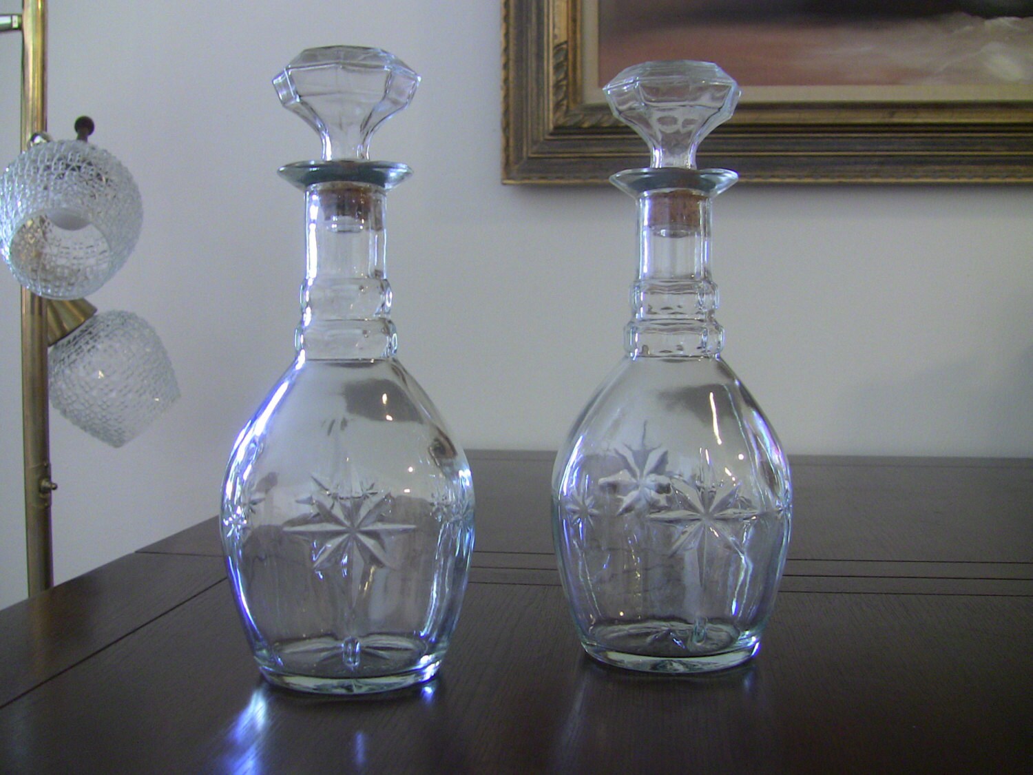 Pair of 2 Star Design Glass Decanters with Glass Cork Lids Haute Juice
