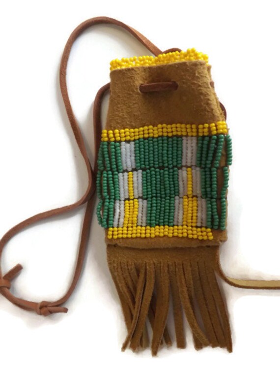 Native American Inspired Handmade Beaded Medicine Bag Hand