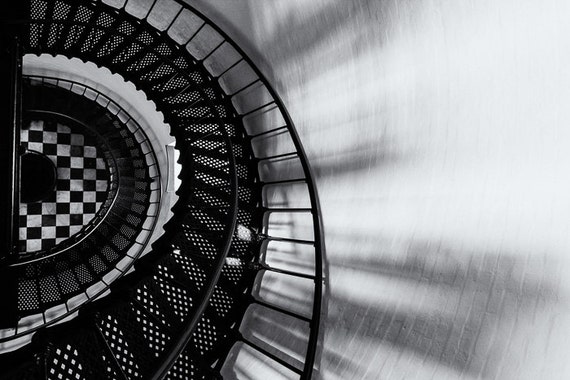 Lighthouse Stairs - Black-and-White, Photographic Print, Bodie Island Light, Outer Banks, North Carolina, Patterns