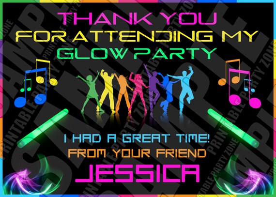 GLOW PARTY THANK You Card Printable Invite Emailable Invite