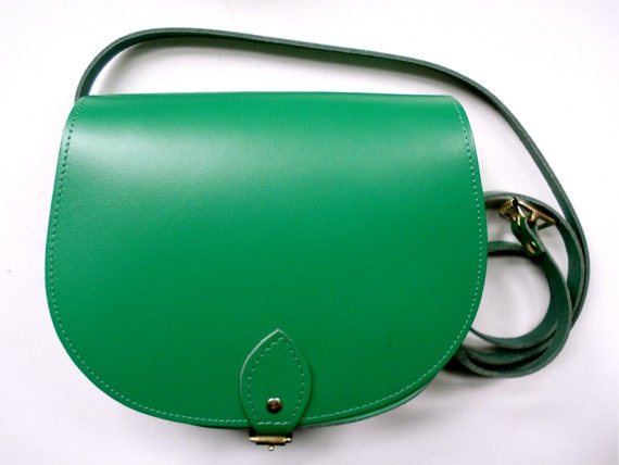 Bright Green Leather Saddle Bag Handmade in UK by JALALDesigns