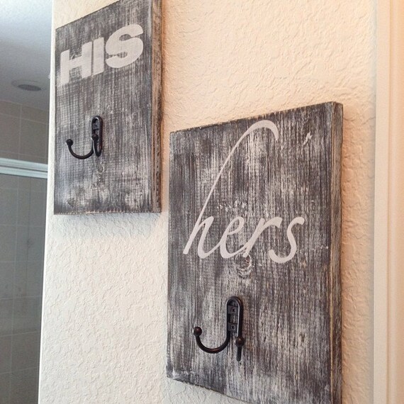 Rustic wood His & Hers towel / robe hanger by TankAndTrifecta