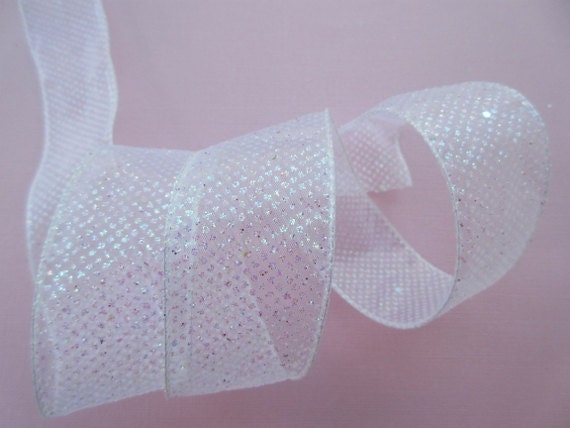 White Glitter Ribbon Sheer Sparkle Ribbon Christmas Holiday
