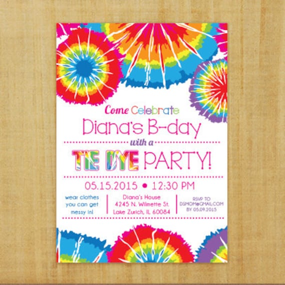 Free Printable Tie Dye Birthday Invitations 1