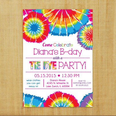 tie dye invitation printable