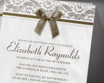 Brown Country Lace Birthday Party invites