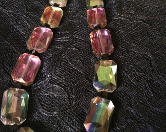 Iridescent Golds, Greens and Rose Mirror Beaded Necklace