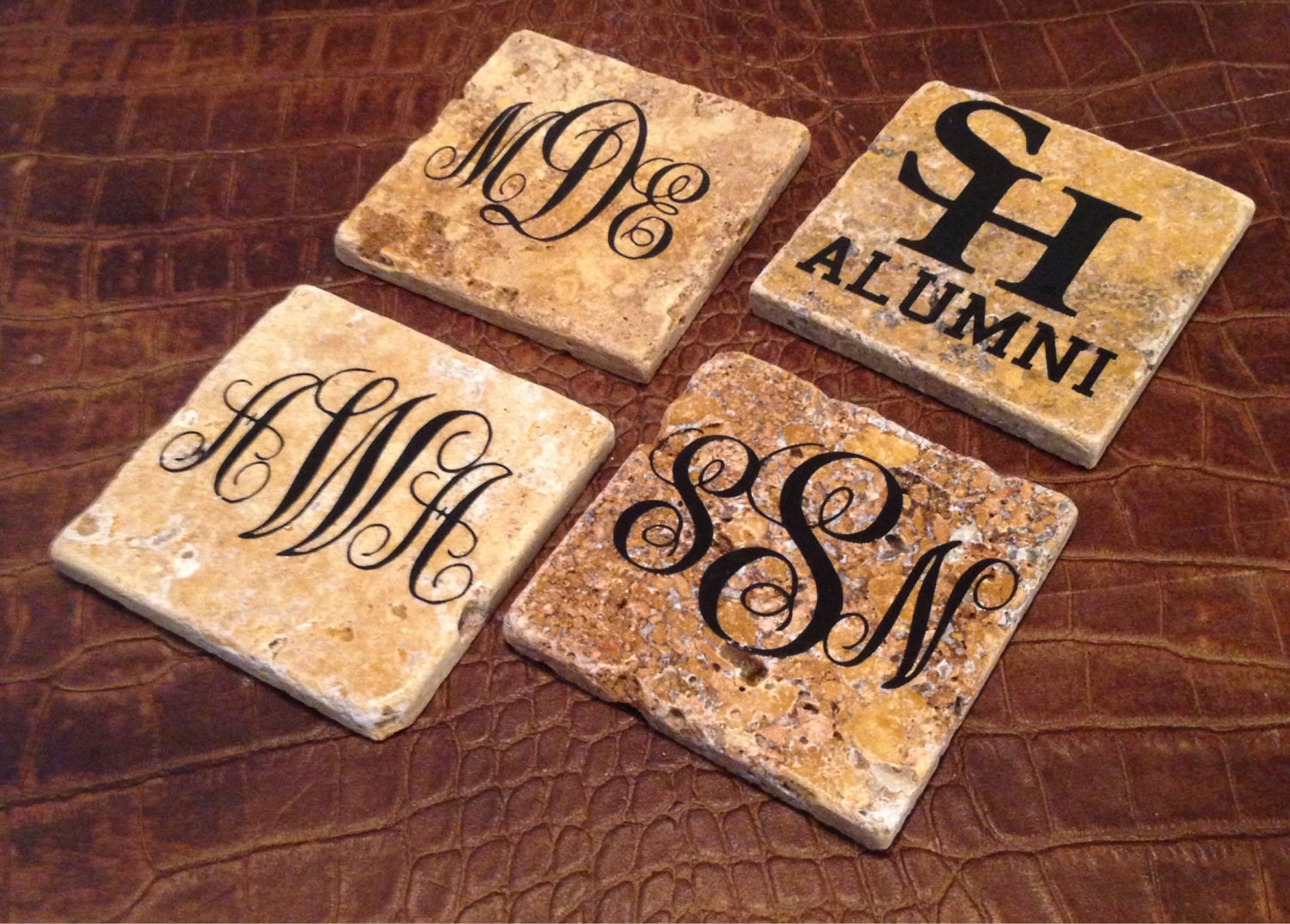 Set of 4 Personalized Stone Coasters Monogram by TipsyPaws on Etsy