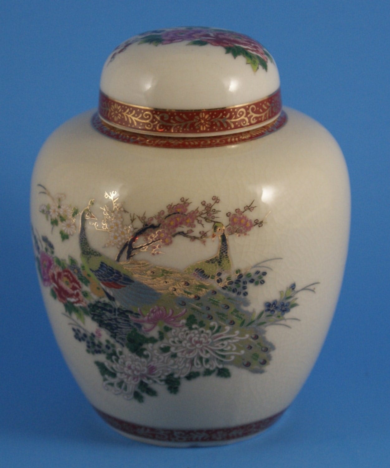 Vintage Satsuma Ginger Jar with a gold trim lid. by Moichido