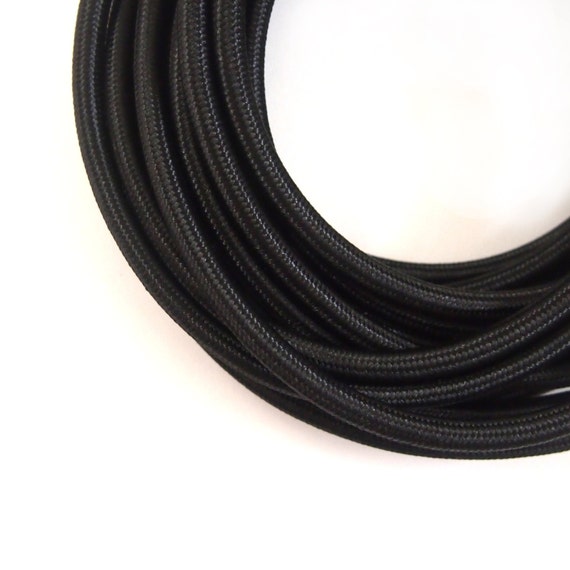 Black Fabric Cloth Covered Wire Electrical Cord by Meter Braided 3