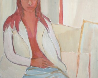 Vintage oil painting expressionist woman portrait