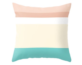 peach cream and teal decorative pillow teal striped throw pillow stripes pillow stripes throw pillow - Teal Decorative Pillows peach cream and teal decorative pillow teal striped throw pillow stripes pillow stripes throw pillow - Teal Decorative Pillows