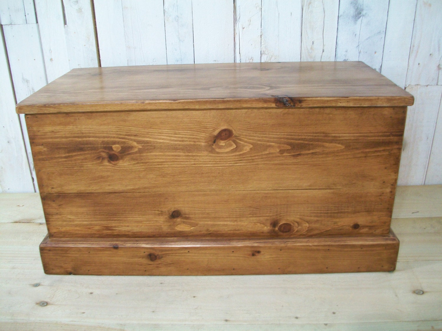 British Made Rustic Pine blanket box / Ottoman waxed dark oak