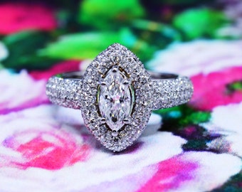 1.25 Ct. Hand Crafted Natural Marquise Diamond Halo Micro Pave ...