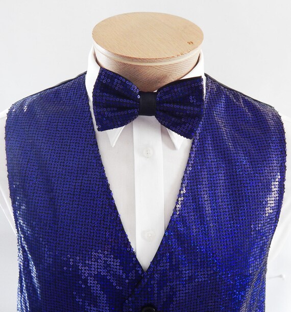 Mens Royal Blue Sequin Vest And Bow Tie Set 3121