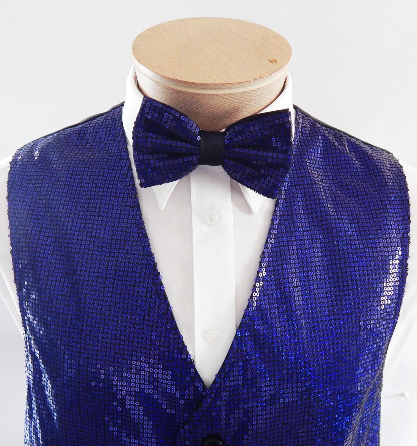 Mens Royal Blue Sequin Vest and Bow Tie Set