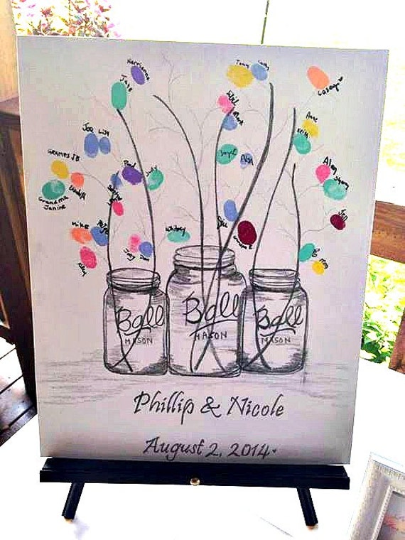 Mason Jar wedding guest book hand drawn by AlwaysAboveAndBeyond