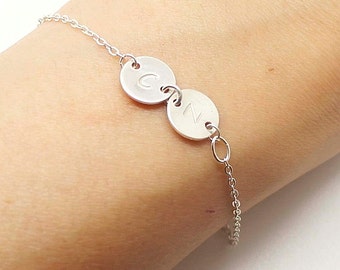 Personalized initial Mother's bracelet - Sideways Initial Bracelete in Sterling Silver - Personalized Jewelry, Personalized Gift,