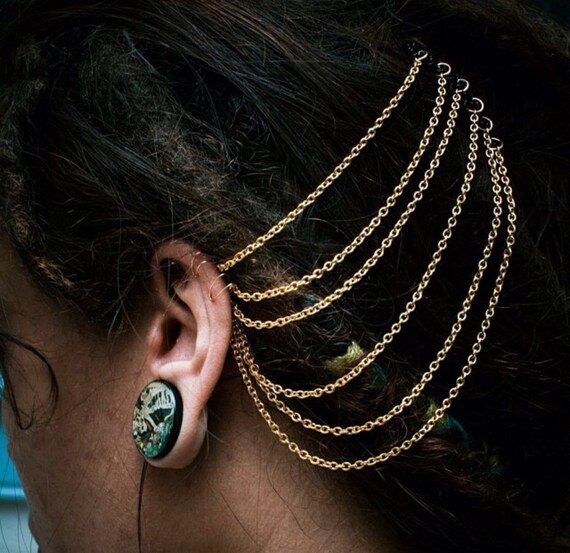 Wire Wrapped Ear Cuff Hair Chain by VenusPeaches on Etsy