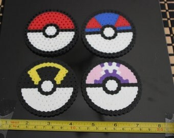 Items Similar To Pokemon Pokeballs Perler   Hama Bead Coaster Set 