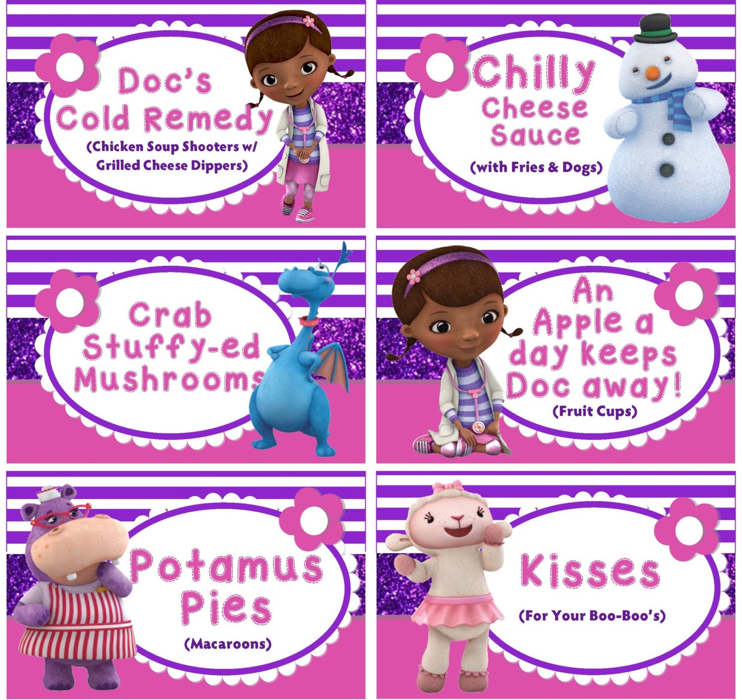 INSTANT DOWNLOAD Food Labels Doc McStuffins by TreFratelliParties