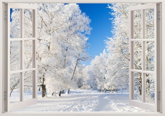 Winter park in snow wall decals 3D window snow park wall