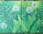 Dandelions. Diptych. / Original painting / home decor /  Art in the interior / the art on the wall in the  kitchen, dining room, living room