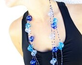Sky Blue Upcycled Long Necklace // 3 strands
