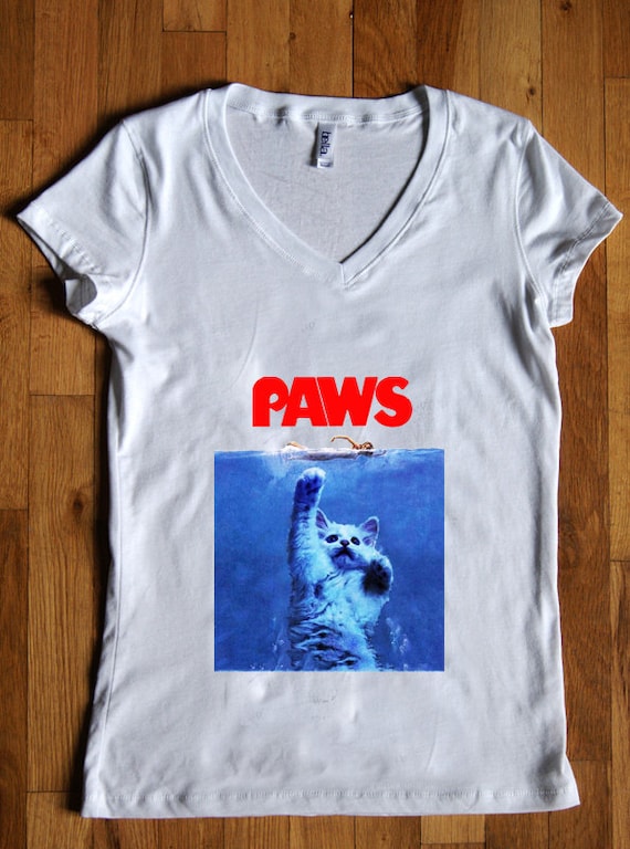 Items similar to paws Shirt Women Logo V-neck TShirt jaws cat kitty tee ...