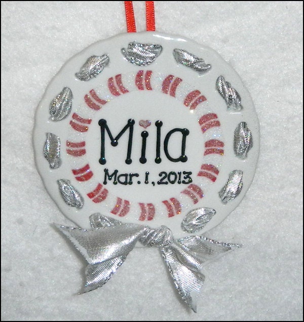 Candy Cane Wreath Ceramic Ornament / Gift Tag