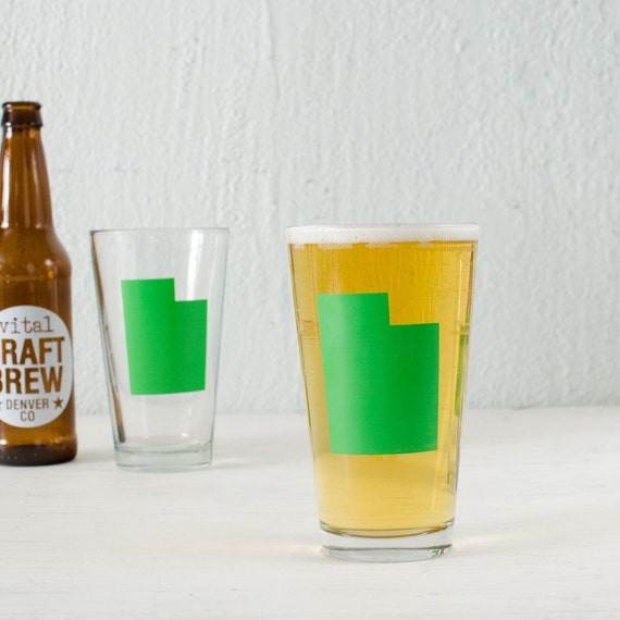 UTAH pint glass GREEN Screen Printed single beer glasses