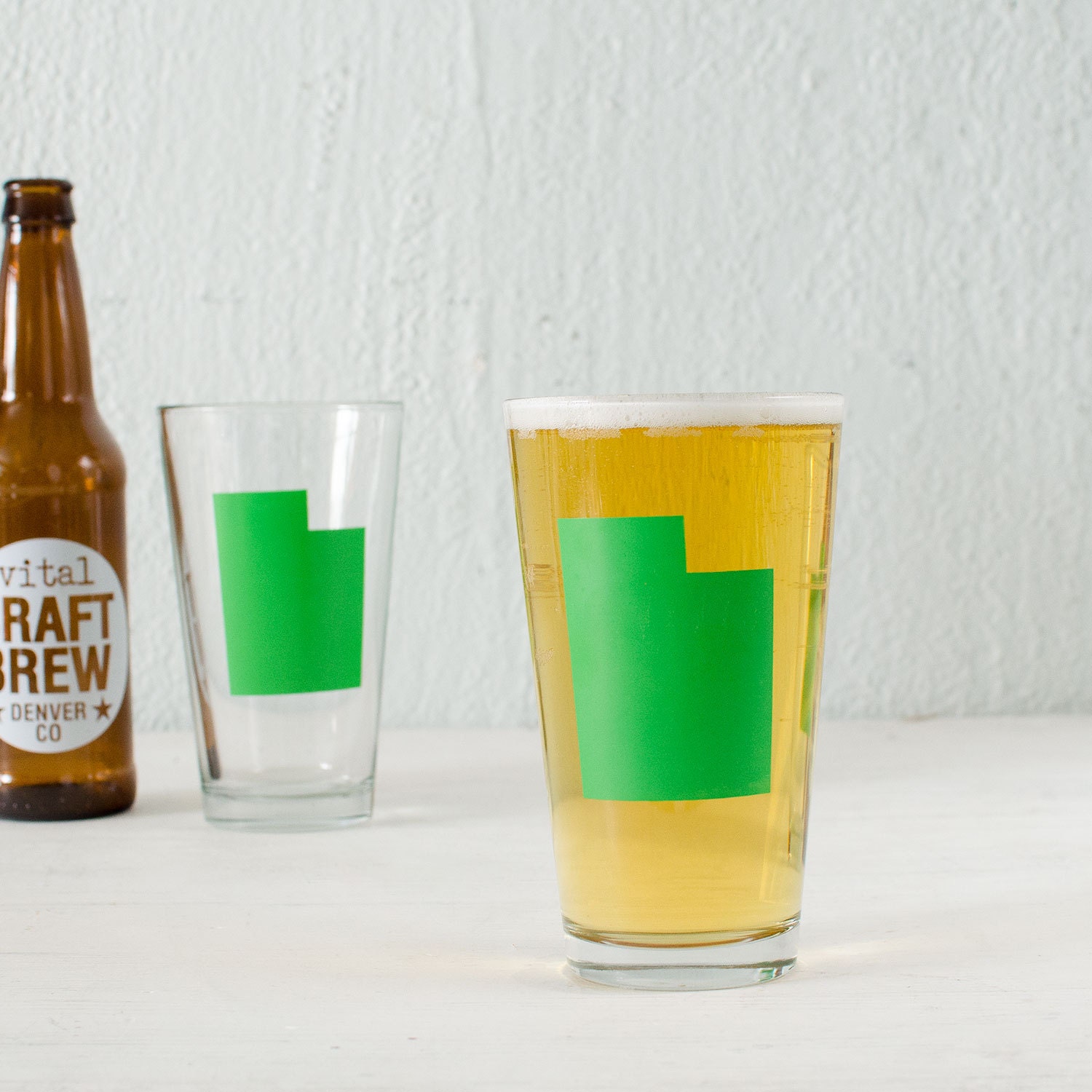 UTAH pint glass GREEN Screen Printed single beer glasses
