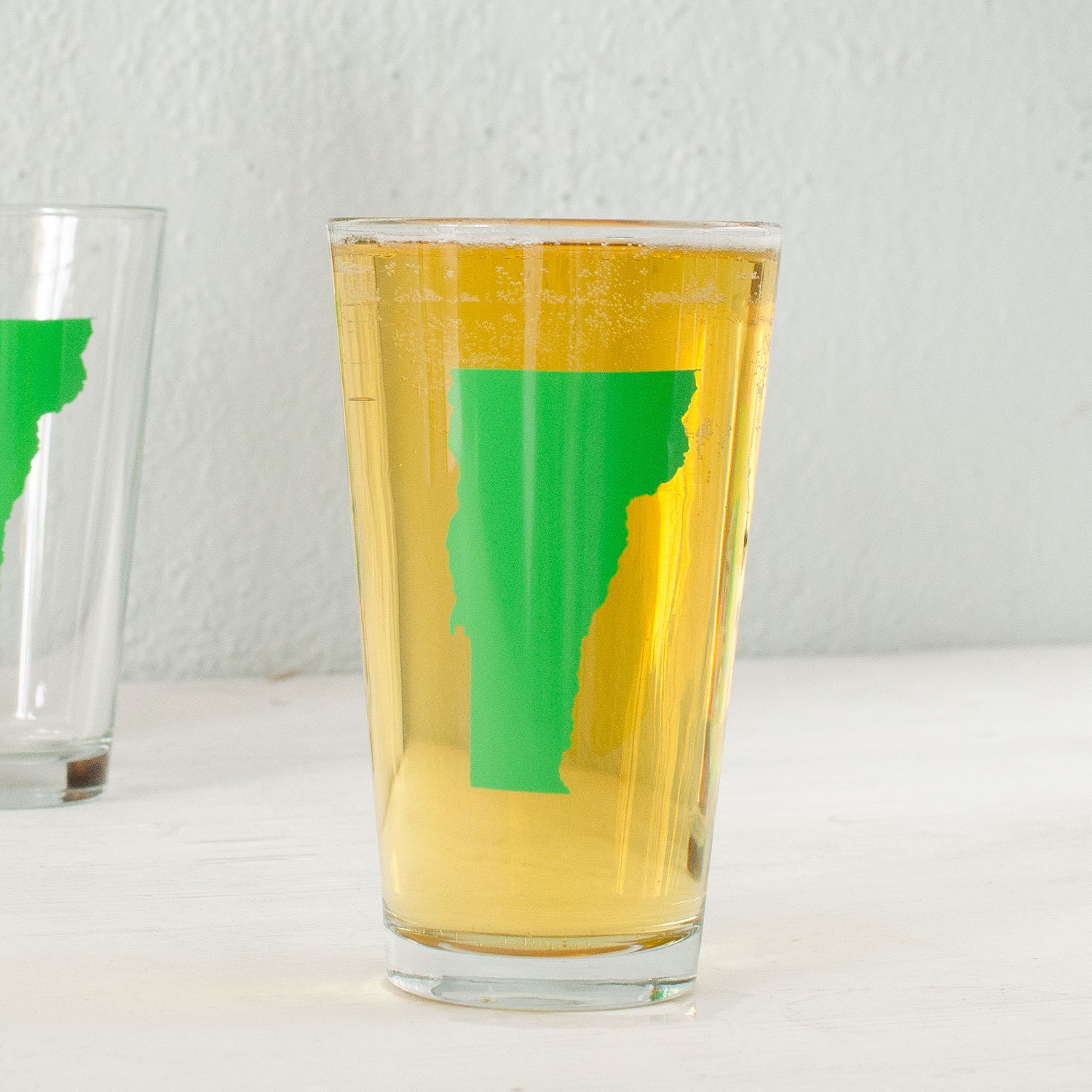 VERMONT pint glass GREEN Screen Printed single beer glass