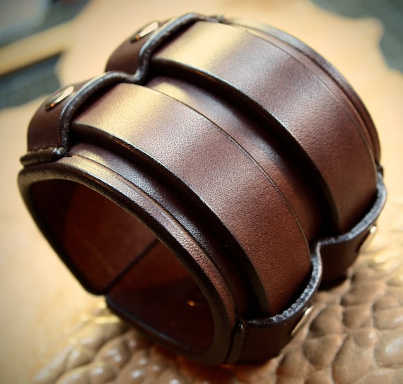 Leather cuff Bracelet 2.5 Inch Wide rich brown bridle leather wristband Custom made for YOUR wrist in NYC by Freddie Matara