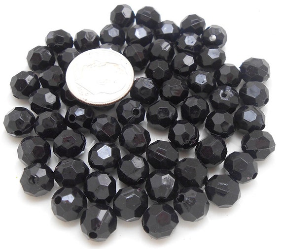 100 Black Faceted Beads 8mm Acrylic Round H2180