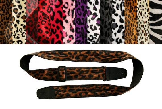 Leopard Fur Guitar Strap Zebra Many Colors Brown Red Pink