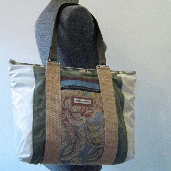 Repurposed Sail Cloth Army Canvas and Duck Cloth Tote Bag