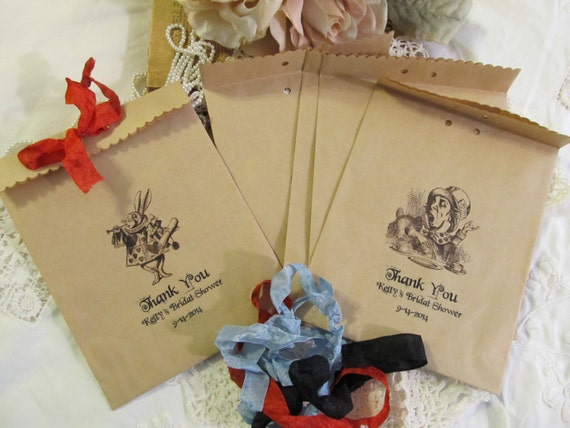 Alice in Wonderland Party Favor Bags with ribbons