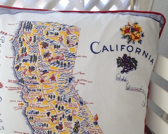 California Pillow Cover, California Home Decor, 18" Retro California Map Pillow, Retro Porch Pillow, Souvenir Califronia Pillow