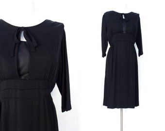 40s Black Dress | Marlene Dress | 1940s Dress | M L