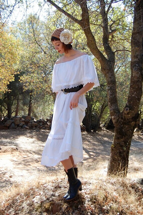 Peasant Dress Vintage White Cotton Gauze Ethnic by enidandedgar