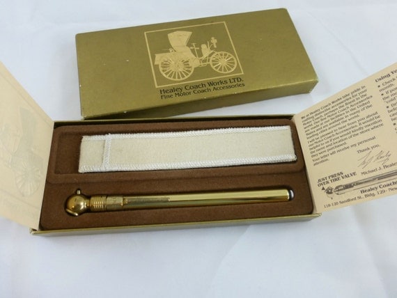 Vintage Solid Brass Precision Tire Gauge, Healey Coachworks Ltd Fine Motor Coach Accessories, Brass Tire Gauge with Case in Original Box