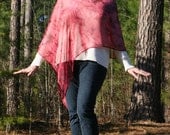 Dark Red Tie-Dye Chiffon Asymmetrical Poncho - Medium